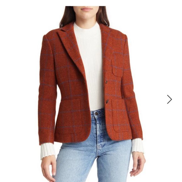 Nancy Windowpane Plaid Wool Blazer In Rust Window